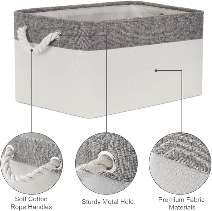 Sacyic Organization and Storage Basket for Organizing - Large 4 Pack 16x12x8 inch Fabric Storage Cube Collapsible Baskets for Shelves, Storage Bins for Cloth Books (Grey & White)