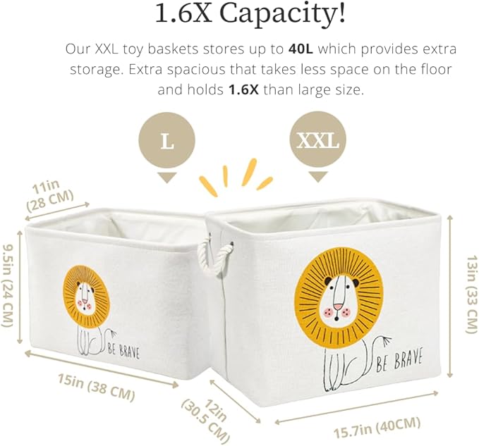 DECOMOMO Toy Storage Baskets for Shelves - 42L Kids Storage Bin for Nursery Décor, Baby, Laundry, Toys (Animal Safari, XXL - 3 Pack)