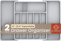 Gray Expandable Utensil Drawer Organizer 2 Pack, Adjustable 13” to 22.4”, 8 Compartment Silverware Organizer for Kitchen Utensils, Spatulas, Cutlery, and Tools, Easy to Clean, Durable, and BPA-Free
