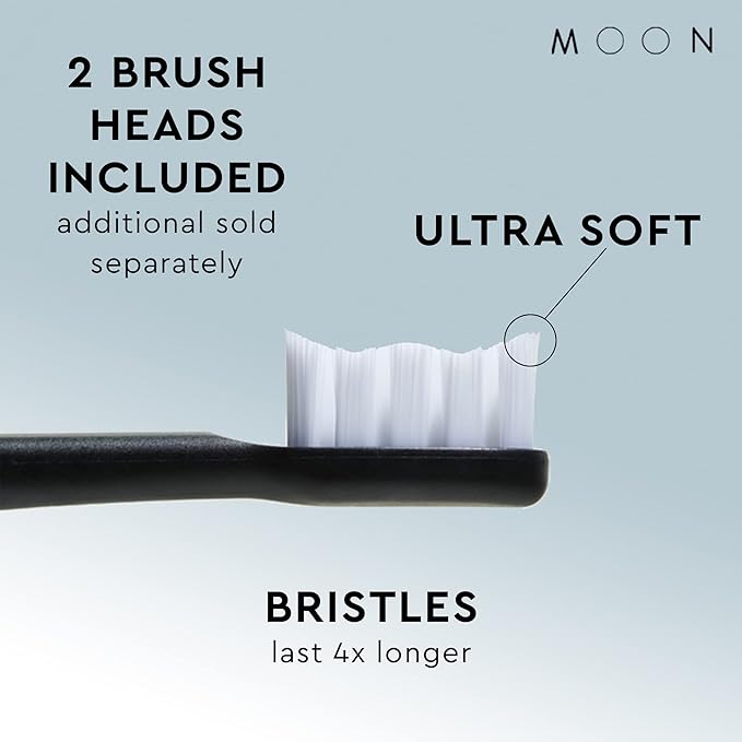 MOON Sonic Electric Toothbrush for Adults & Teens, Black, 5 Smart Modes, Clean, White, Massage, Polish & Sensitive, Rechargeable with Travel Case & 2 Brush Heads, Industry-Leading 6 Week Charge