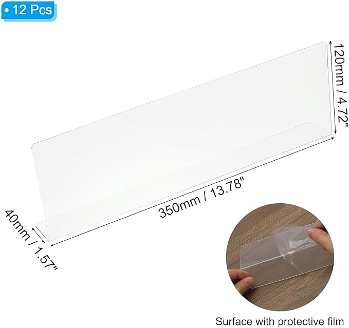 PATIKIL 12 Pack Shelf Dividers for Closet Organization, 13.8x1.57x4.7 Acrylic Closets Separator Kitchen Cabinet Shelves Under Bed Blocker for Bedroom Kitchen Office, Clear