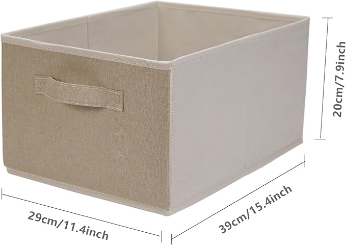 BOMKEE Collapsible Sorage Bins, Storage Cubes Baskets Collapsible Fabric Storage Boxes with Handles for Home and Office (Set of 4, Beige, 15.4 x 11.4 x 7.91inch)