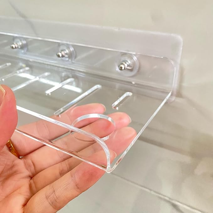 NUTNAPH Acrylic Floating Shelves, 2 Pack, 12 inch, Adhesive Bathroom Shelves, Rental Friendly Wall Shelf No Drill Shelf, Wall Organizer for Perfume, Cosmetics, Skincare, Home Decor