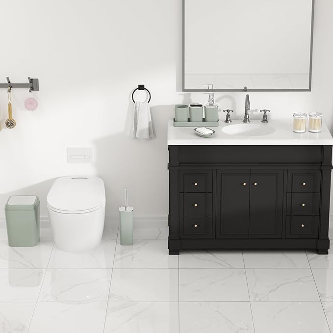 Bathroom Set, Sage Green Bathroom Accessories Set with Press-on Lid Bathroom Trash Can, Soap Dispenser, 10PC Bathroom Accessory Set for Home