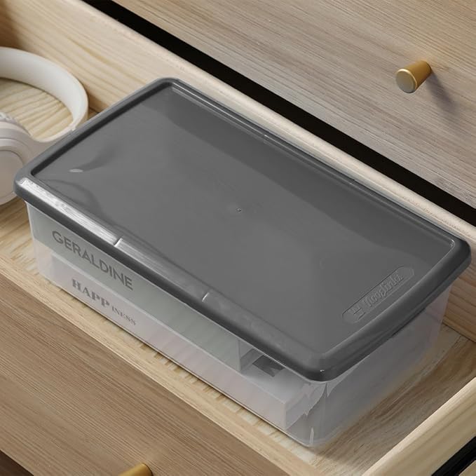 Plastic Shoe Boxes Clear Stackable Storage Bins with Lids See-Through Rectangular Storage Boxes Durable Lidded Shoe Boxes for Home and Art Supplies (Grey)