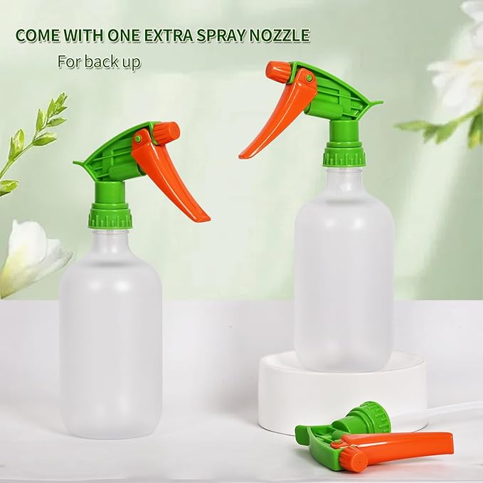 Cleaning Spray Bottles for Plants Misters Inside, 2 Pack 16.9 oz Squirt, Water Spray Bottle Mist Sprayer, No Leak Hair Mister Empty with Adjustable Nozzle (White Orange)