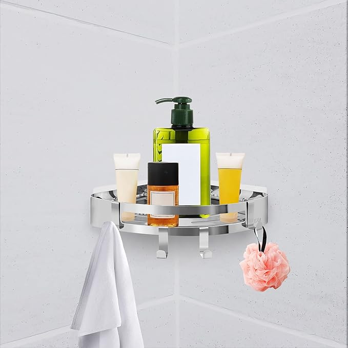 4Pcs Shower Caddy Adhesive Replacement, Stickers with Screws Stainless Steel for Caddies, Adhesive Hooks with Strong Sticky, Seamless Screws for Shower Rack Basket Heavy Duty