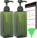 Green Soap Dispenser with Waterproof Labels, Thickened Plastic Hand Soap Dispenser for Bathroom, Kitchen Dish Washing Liquid Bottles, Shampoo and Conditioner Bottles with Funnel (16oz 2Pack Green)