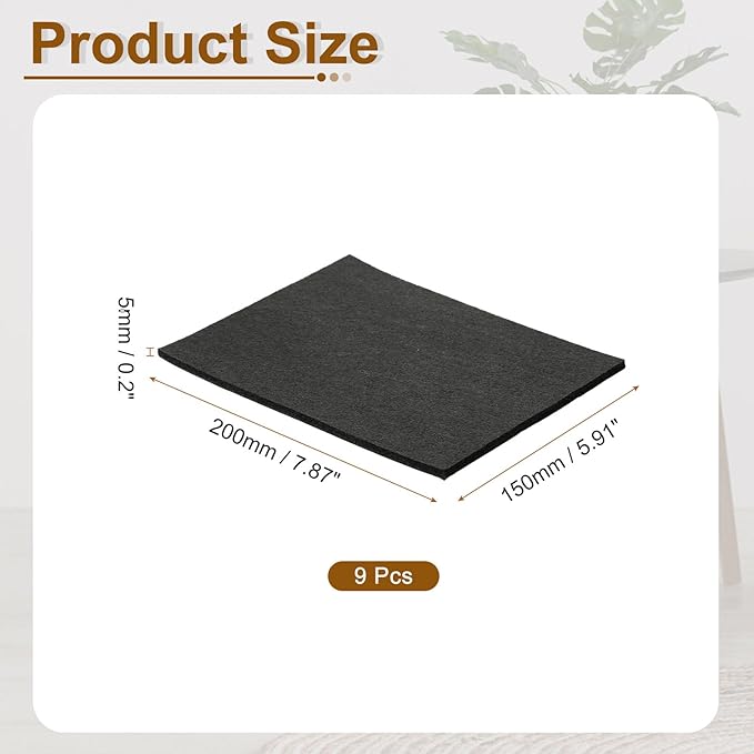 uxcell Felt Furniture Pads, 9Pcs 7.87" x 5.91" Adhesive Backed Felt Non-Slip Anti-Scratch Chair Leg Protectors for Protecting Hardwood Floor, Black