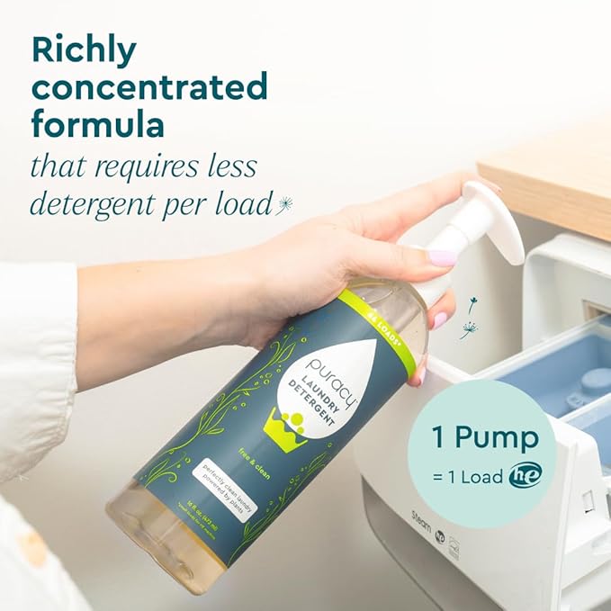 Puracy Laundry Detergent - Enzyme-Powered Liquid Laundry Detergent Concentrate, Natural Laundry Detergent Seen on TikTok, Non-Toxic (Free & Clear, 16 fl oz, 64 Loads) (Pack of 2)