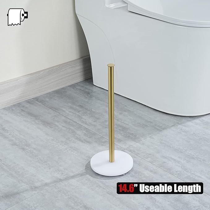 JQK Toilet Paper Storage Stand White Gold, 304 Stainless Steel Tissue Reserve Holder Dispenser for Bathroom, Brushed Gold, TPS180-WG