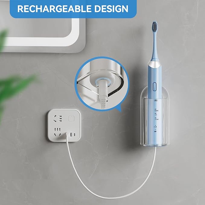 MOPMS Electric Toothbrush Holders, Wall Mounted Tooth Brushing Holder for Bathroom, Self Adhesive Electric Toothbrush Organizer Space Saver (2Pcs Clear)