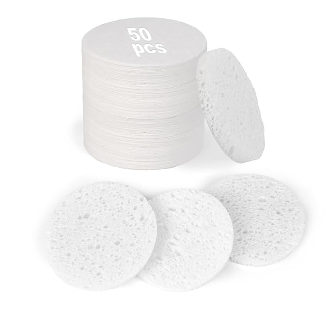 50-Count Compressed Facial Sponges,100% Natural Cellulose Cosmetic Make Up Sponges for Face Daily Facial Cleansing,Exfoliating,Makeup Removal(White)