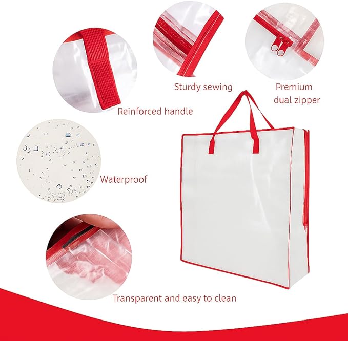 5 Pack Moving Bags, Wreath Storage Bag, Garland Container, Clear Storage Bags with Handles and Zippers Moving Bag for College Carrying, Bedding, Toys Organizer, Under the Bed Storage