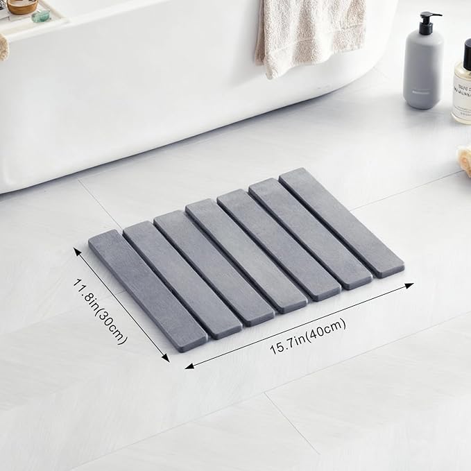 ODE TO ORDER 15.76 Inch Super Absorbent Diatomaceous Earth Mat for Bathroom, Dark Grey Easy Clean Rollable Foldable Stone Bath Mat, Non-Slip Quick Dry Shower Mat for Kitchen, Outdoor Use