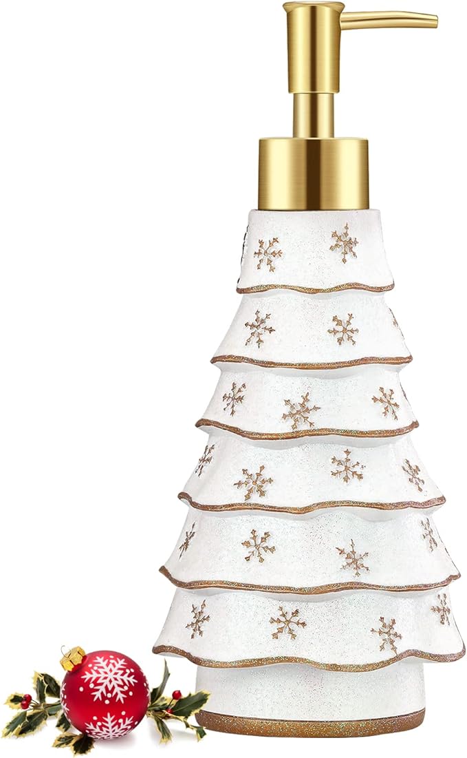 Luxspire Christmas Soap Dispenser with Glittering Sequins, Refillable with Pump, Christmas Bathroom Decor, 10oz