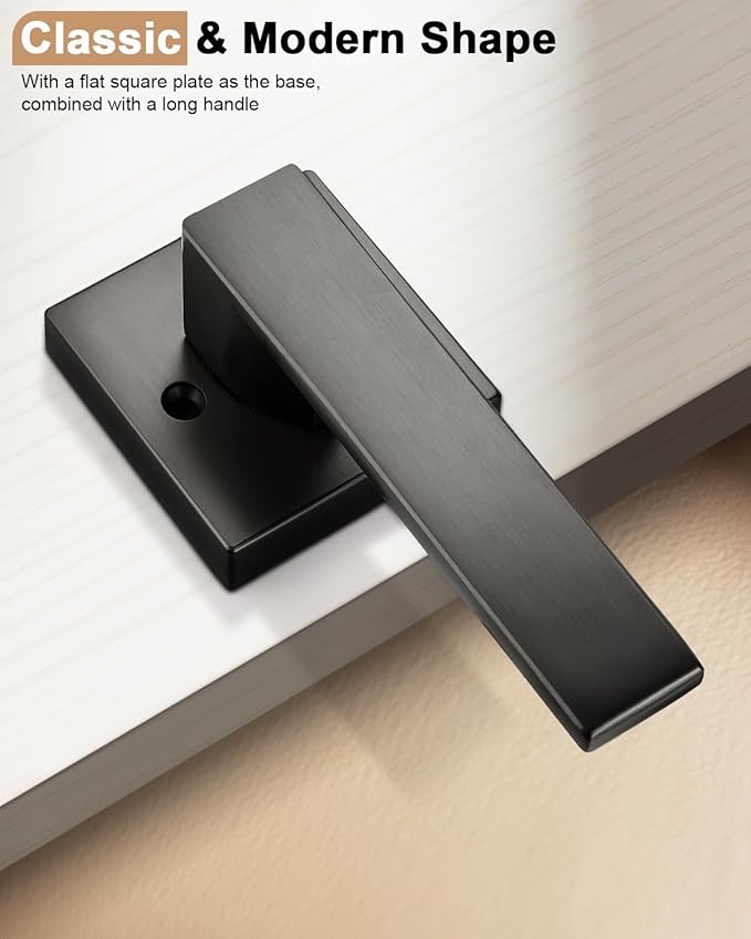 Probrico 2 Pack Half Dummy Non-Turning Grey Door Handles, Gunmetal Black Single Square Lever for Interior Doors