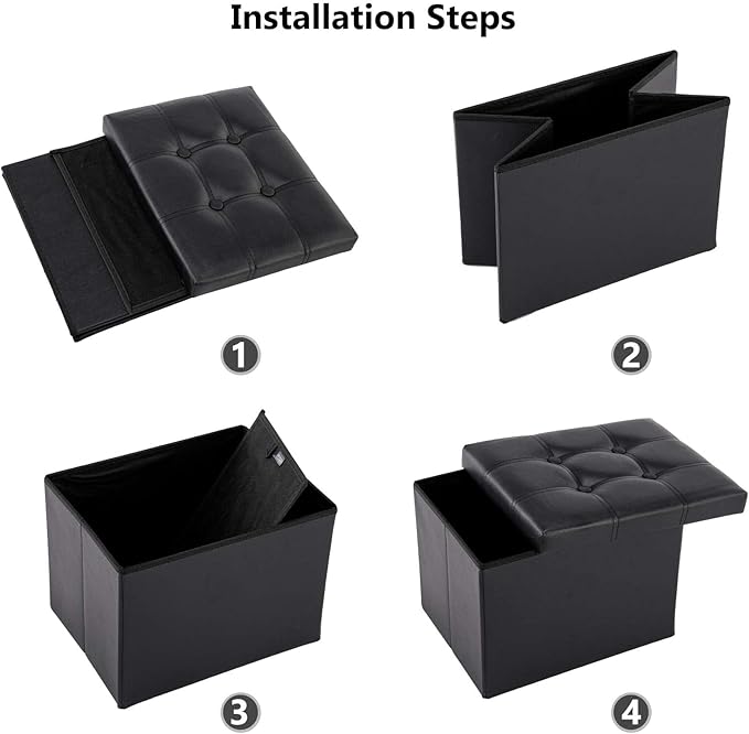 YOUDENOVA Small Ottoman, 36L Storage Space PU Faux Leather with Soft Padded Seat Footrest for Living Room Bedroom, Black