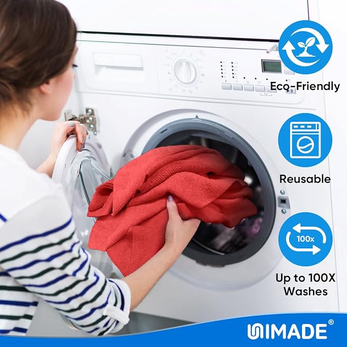 Microfiber Cleaning Cloth, 20 Pack Reusable Microfiber Towels for Cars Lint Free Cleaning Shop Towel Rags for Home Kitchen Automotive Bar Mechanic Restaurant Garage, 11.5"x 11.5", Red
