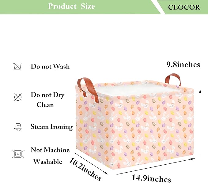 CLOCOR Rectangular Easter Bunny Basket - Easter Egg Storage Bin, Gift Basket, Toy Organizer & Room Decor