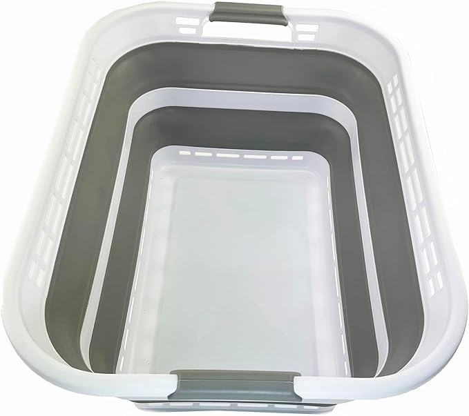 SAMMART 42L (11 Gallons) Collapsible Plastic Laundry Basket - Foldable Pop Up Storage Container/Organizer - Portable Washing Tub - Space Saving Hamper/Basket [BPA Free] (White/Grey)