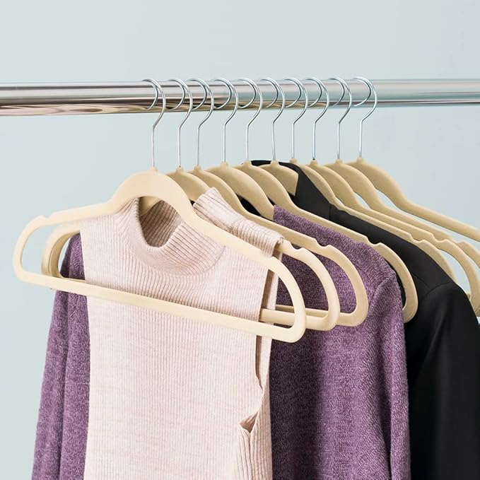 Sunbeam Sunbeam Slip-Proof Snag-Free Ultra Slim Velvet Hanger with Rotating Steel Hook (Pack of 10) (Ivory, 10 Pack)