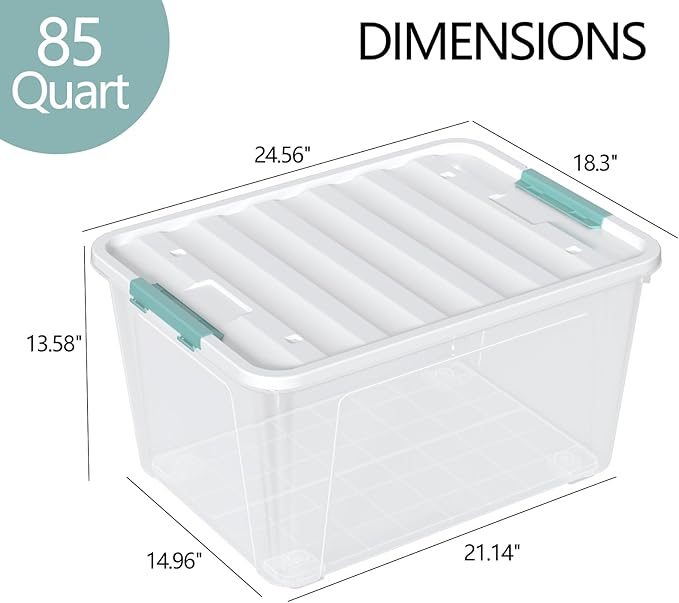 Zopnny Storage Box with Latch Lid, 2-Pack 85 Quart Storage Container, Stackable Durable Christmas Storage Organization Container Bin for Holiday Decorations and Accessories, Clear