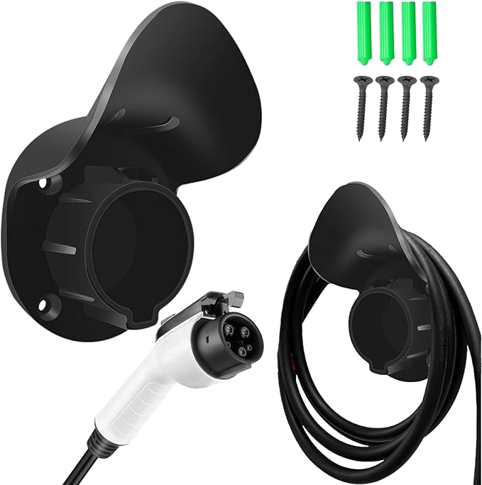 EV Charger Holder SAE J1772 Wall Mount Charging Cable Hanger Organizer, Nozzle Holster Dock Electric Vehicle EVSE PHEV Car Plug Space Saving Garage Wall Connector Cord Hook for Outdoor Indoor