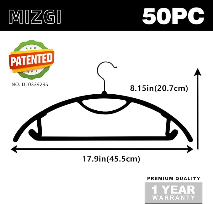 MIZGI Premium Velvet Hangers 50-Pack,No Shoulder Bump Hangers W/Tie Bar Ultra Thin Space Saving Non Slip Hanger Heavy Duty Felt Rounded Clothes Hanger for Sweaters,Coat,Jackets,Pants,Shirts
