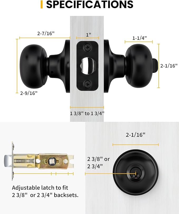 Goldenwarm Keyed-Alike Black Exterior Door Knob with Lock and Key, Front Door Knob, Matte Black Door Knobs Exterior Entry 3 Pack