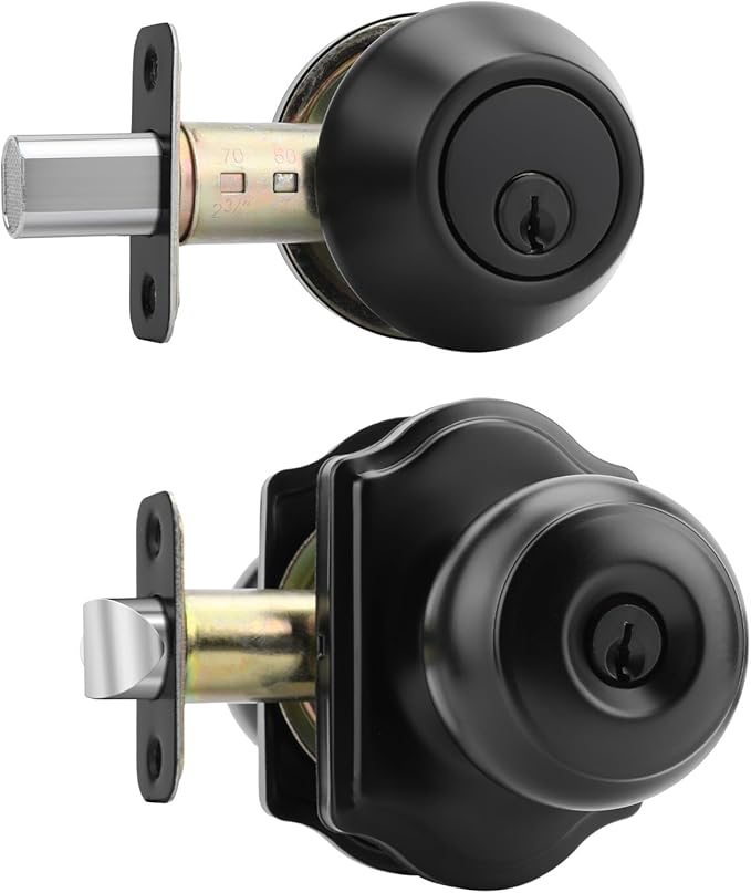 Haidms Exterior Deadbolt and Keyed Entry Black Door Knob Set, Keyed Entry Front Door Knobs, Key-Different Deadbolt Matte Black Doorknob with Lock and Key(1 Pack)