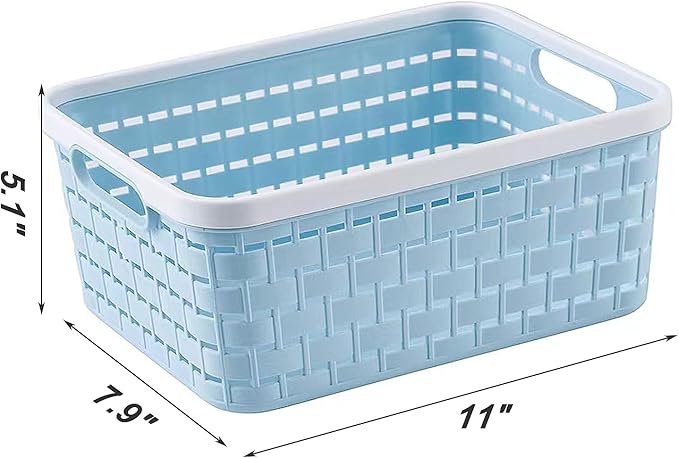 Plastic Storage Bin Baskets, Toilet Paper Basket for Bathroom, Plastic Organizer Shower Caddy with Handles for Living Room (Medium Pink 2 Pack)