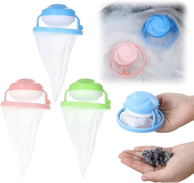 Floating Hair Filtering Mesh Removal, Lint Catcher for Washing Machine, Pet Hair Remover for Laundry, Reusable Washing Machine Hair Filter Mesh Bags (Mixed Color 3 Pack)