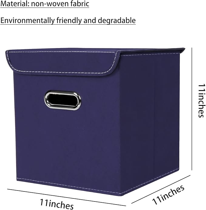 Closet Organizers Fabric Storage Bins With Lids Collapsible Cube Storages Organizer Basket With Handles,Storage Boxes for Clothes Storage,Office,Toys,3 Pack,（Navy Blue