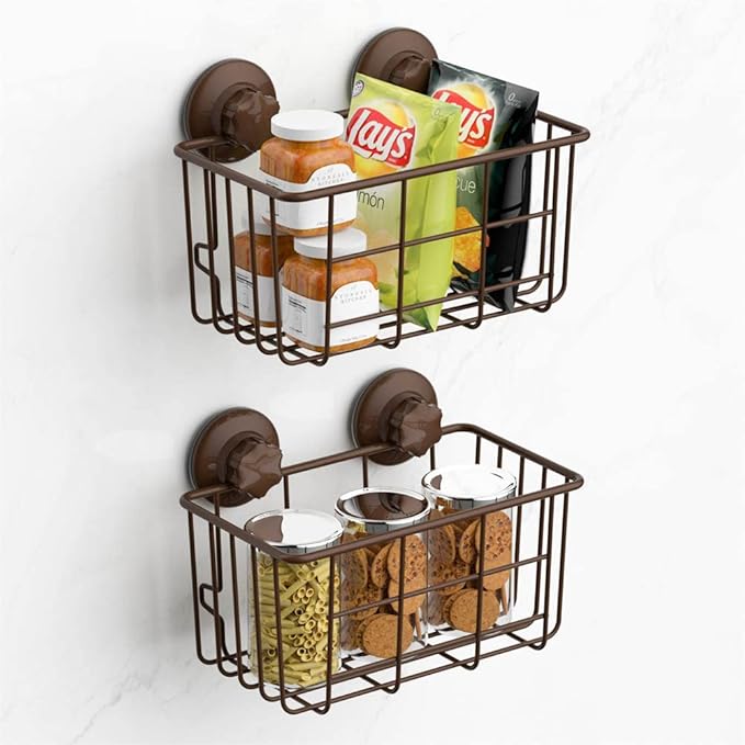 SANNO Suction Cup Shower Caddy Basket for Shampoo Combo Organizer Basket Stainless Steel Holder for Bathroom Storage,Bronze,pack of 2