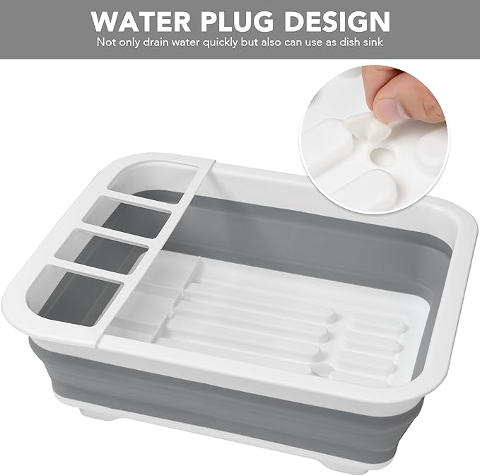 Tiawudi Collapsible Dish Drying Rack, Pop Up Dinnerware Drainer, Portable Plate Organizer for Kitchen RV Campers Travel Trailer, Space Saving Kitchen Storage Tray