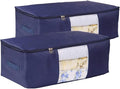 Comforter Storage Bags Pack of 2,Pillow Beddings/Blanket Clothes Organizer Storage Containers with Zippers,Breathable and Moistureproof(Navy blue 2pcs, XXL)