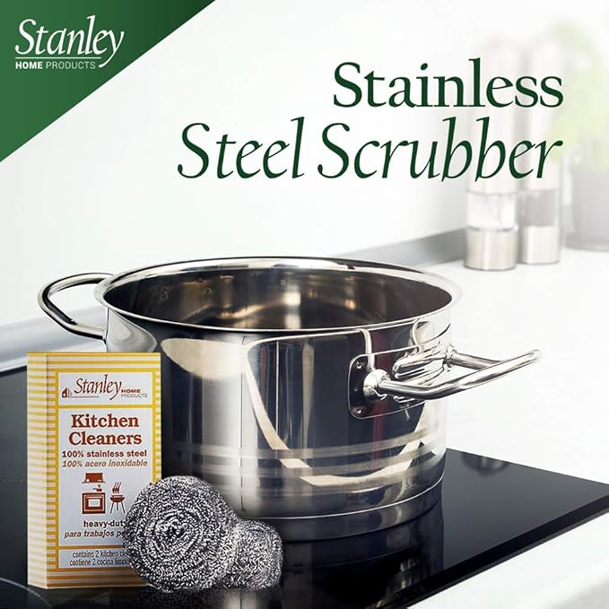 Stanley Home Products Stainless Steel Scrubbers – Rust Resistant Sponge for Pots, Pans, Grills, Ovens, Sinks and Tools – Metal Scrubbers for Kitchen & Garage Cleaning (2 Pack - 4 Count)