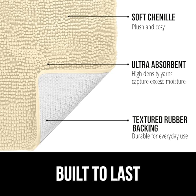 GORILLA GRIP Bath Rug Mat 30x20, Thick Soft Absorbent Chenille, Quick Dry Microfiber Mats, Rubber Backing Washable Shower Floor Rugs, US Designed Bathroom Bathmat Home Decor Accessories, Sand
