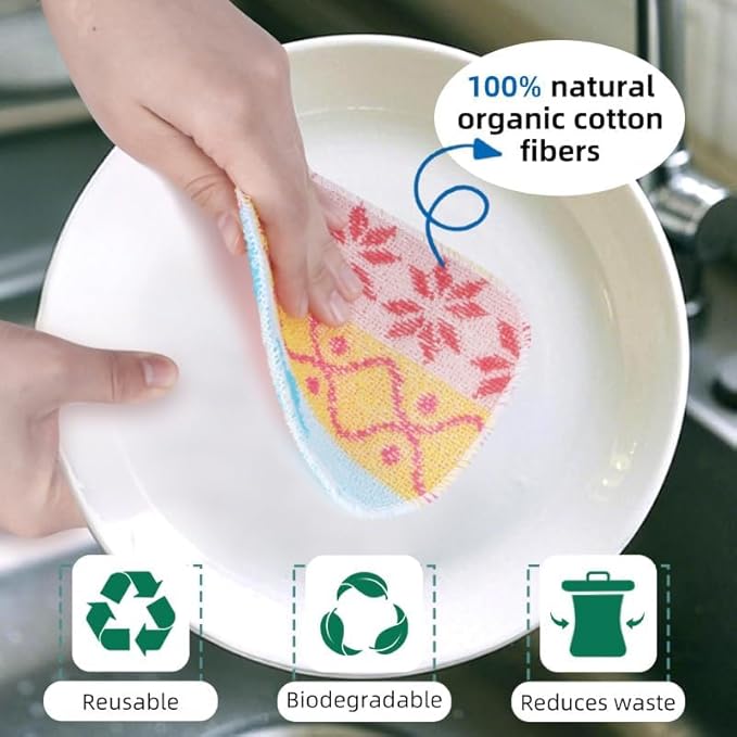 Amarelle GEN II Dish Washing Scrubbers (5-Pack), Made in Green Kitchen Scrubbers for Dishes, Non Scratch Pot & Pan Scrubber, Dual-Sided Heavy-Duty Scouring Pads, Reusable (Nordic Folk)
