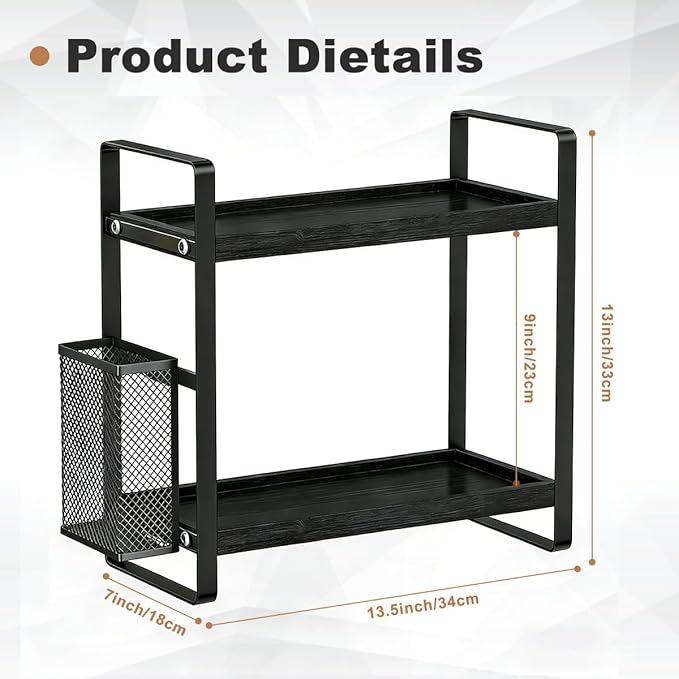 2-Tier Kitchen Storage and Organisation Rack with Side Baskets, Multifunctional Spice Rack Coffee Station Organizer for Kitchen, Coffee Bar, Bathroom, Office
