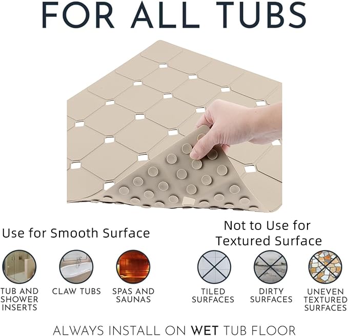 MEIMEIDE Shower Mat Non Slip 21"x21" Silicone Foldable Bath Mat with Suction Cups & Drain Holes, Odorless, Eco-Friendly & Durable, Machine Washable Shower Stall Mat for Adults, Seniors Beige