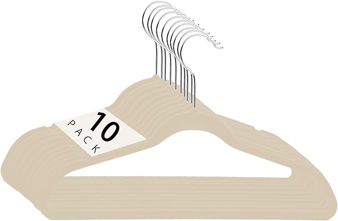 Simplify Children’s 10 PK Velvet Hangers | Dimensions : 13.78" W x 8.46" H | Durable Plastic | Non-Slip | Keeps Shape | 14” Width | Children Sizes 2-16 | Velvet, Ivory