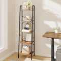 Ladder Shelf, Bookshelf Bookcase, Freestanding Corner Storage Shelve with 2 Hooks for Home Office, Living Room, Kitchen, Bedroom, Industrial, 11.8" D x 17.3" W x 63" H, Rustic Brown BC19201B