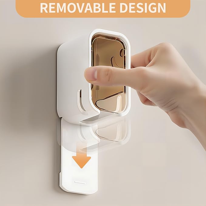 Wall Mounted Toothbrush Holders for Bathroom, 2 Pcs Strong Self Adhesive Tooth Brush Holder with Cover, Toothbrush Heads Organizer for Family, Brown