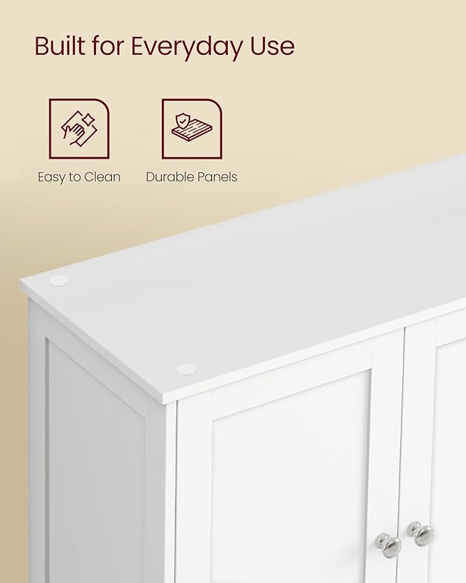 VASAGLE Floor Storage Cabinet, Shaker Cabinet with 2 Adjustable Shelves, 4 Doors, Tall Freestanding Organizer Unit, for Kitchen Bathroom Living Room, Cloud White UBBC553WH01S