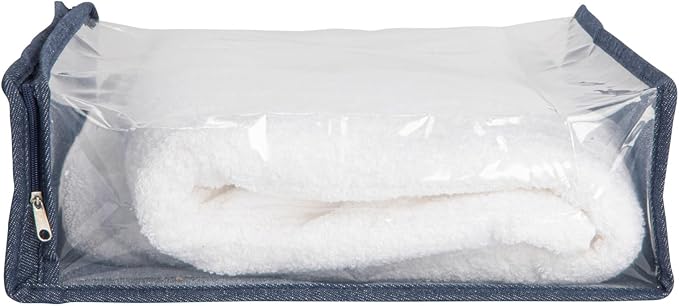 Household Essentials Under Bed Zippered Sweater Storage Bags with Clear Vision Panel, Set of 3, Denim