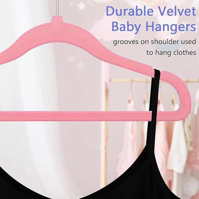 GoodtoU Baby Hangers Pink for Clothes, Kids Velvet Hangers Non Slip Children Hanger for Closet