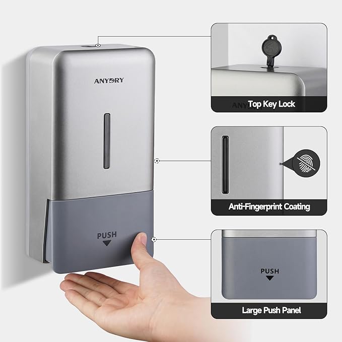 27oz (800 ml) Manual Wall Mounted Soap Dispenser, Ideal for Commercial Bathrooms Restaurants Hotels, Use with Liquid Hand Soap Shampoo, ABS Silver