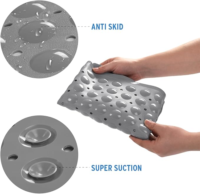 AmazerBath Bath Tub Mat, Medium Size 27.6 x 15 Inches Non-Slip Shower Mats with Suction Cups and Drain Holes, Bathtub Mats Bathroom Mats Machine Washable (Gray)